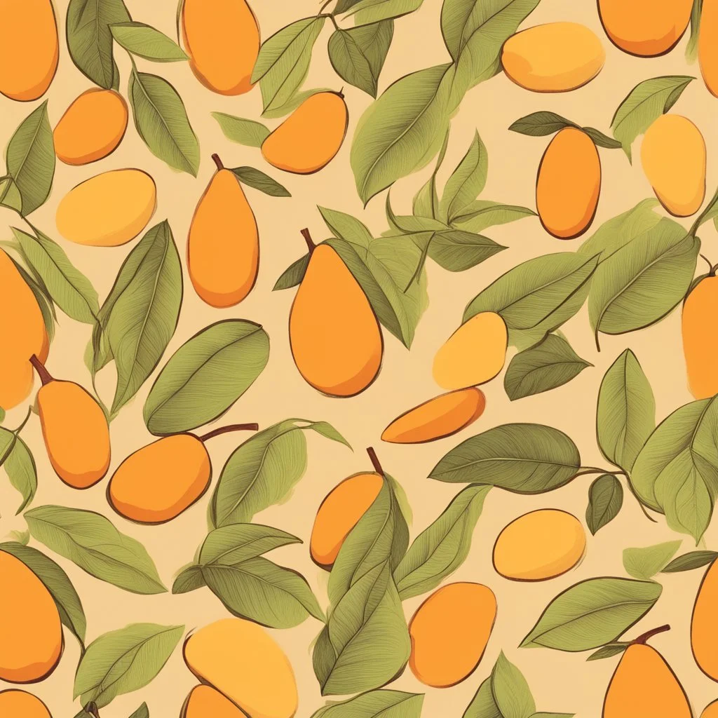 A background with colors of mango and its leaves and some light orange