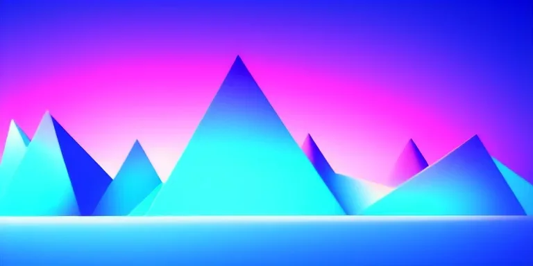 3d rendering. Abstract futuristic neon background. Fantastic landscape with glowing geometric triangular frame and mountains