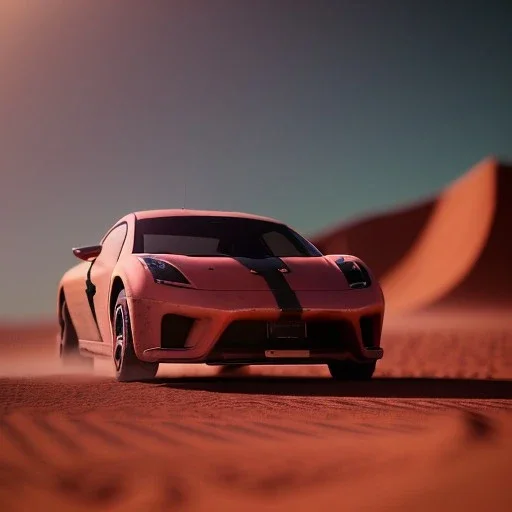 3d rendering. futuristic neon car. Buried in desert sand. Lost in Time, dramatic lighting, hyper realistic, cinematic lighting