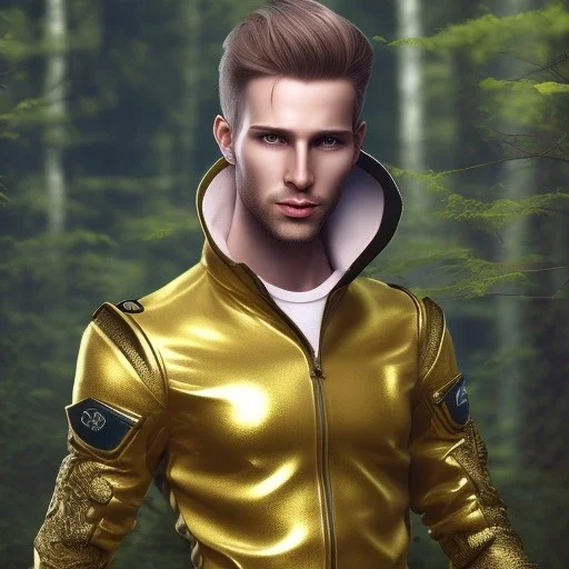 Male, Human, Blond, Sorcerer, Golden Eyes, Young, Photorealism, Full Body Shot, Forest Background