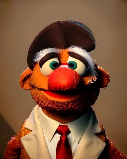 Waist up Portrait, Donald trump muppet, Sesame Street style, retro style, photo studio, unreal engine 5, god lights, ray tracing, RTX, lumen lighting, ultra detail, volumetric lighting, 3d.