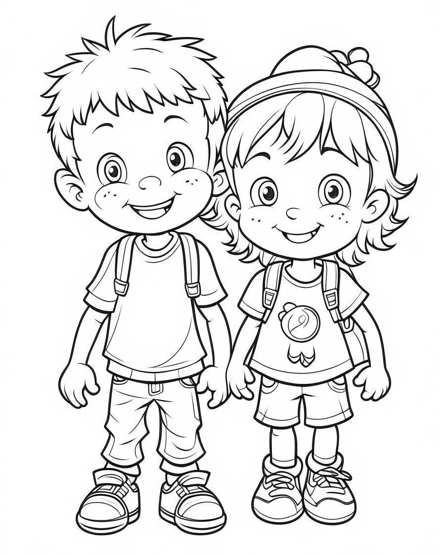 cartoon coloring pages b/w outline art for kids coloring book page,, Kids coloring pages, full white, kids style, white background, whole body, Sketch style, full body (((((white background))))), only use outline., cartoon style, line art, coloring book, clean line art, white background, Sketch style