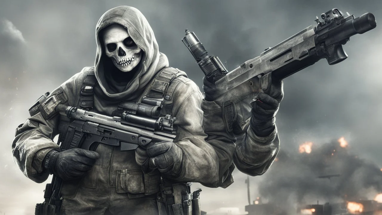 ghost from call of duty holding a M4