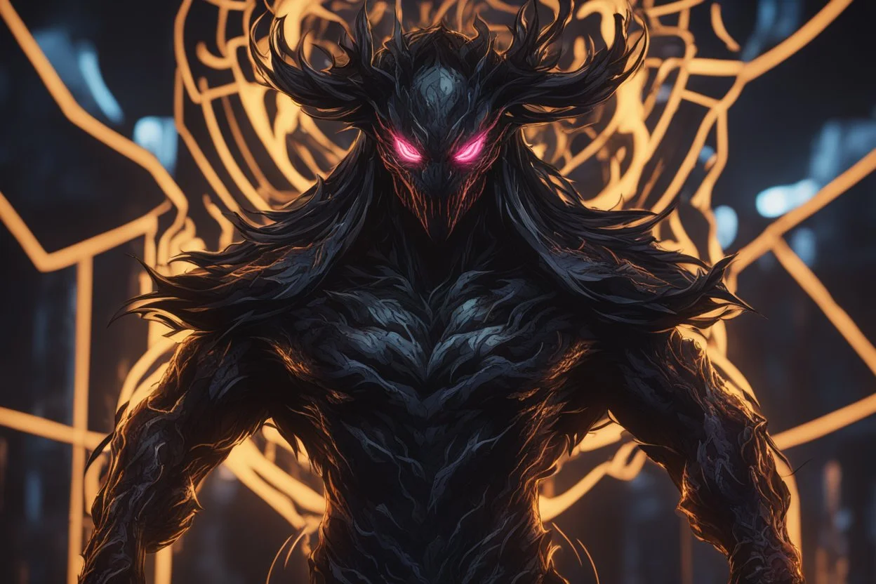 grendel in 8k solo leveling shadow artstyle, Crystal and Symbiote them, neon effect , magic circle, close picture, full body, apocalypse, intricate details, highly detailed, high details, detailed portrait, masterpiece,ultra detailed, ultra quality