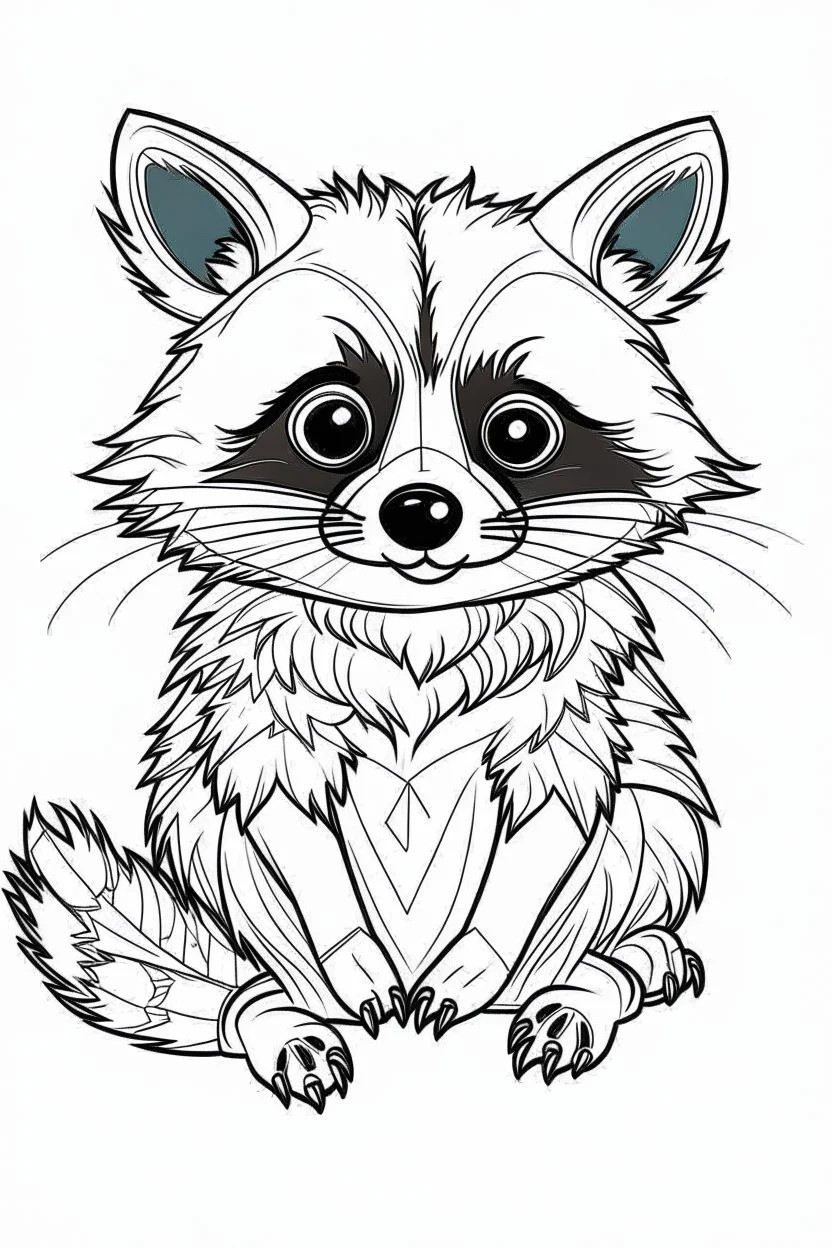 outline art for Raccoon Kit coloring pages with sitch, white background, Sketch style, full body, only use outline, toddlers style, clean line art, white background, no shadows and clear and well outlined.