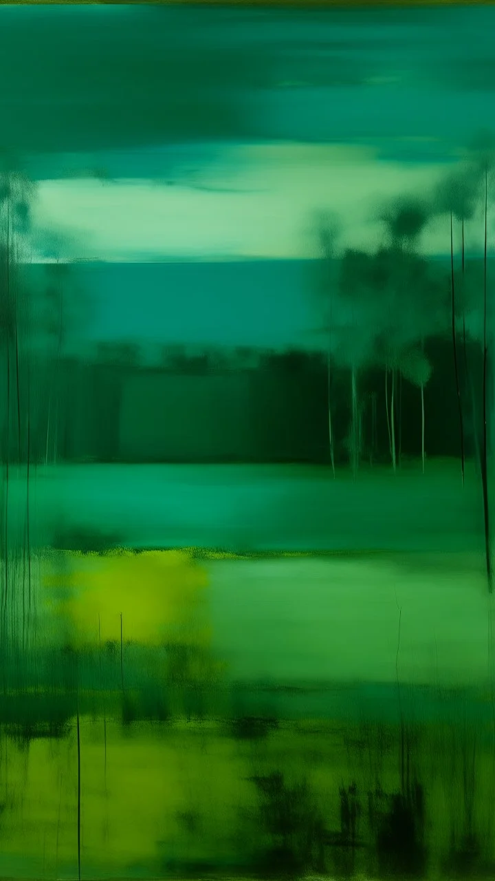A bluish green clearing with trees painted by Mark Rothko