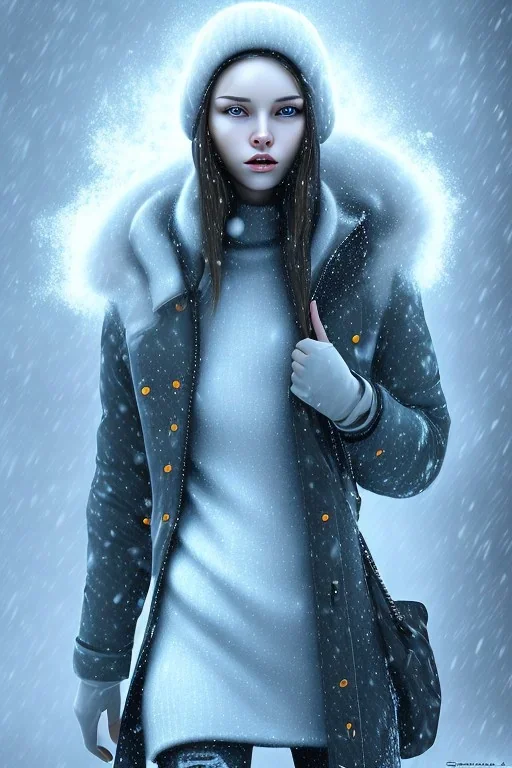 Girl in a snow storm