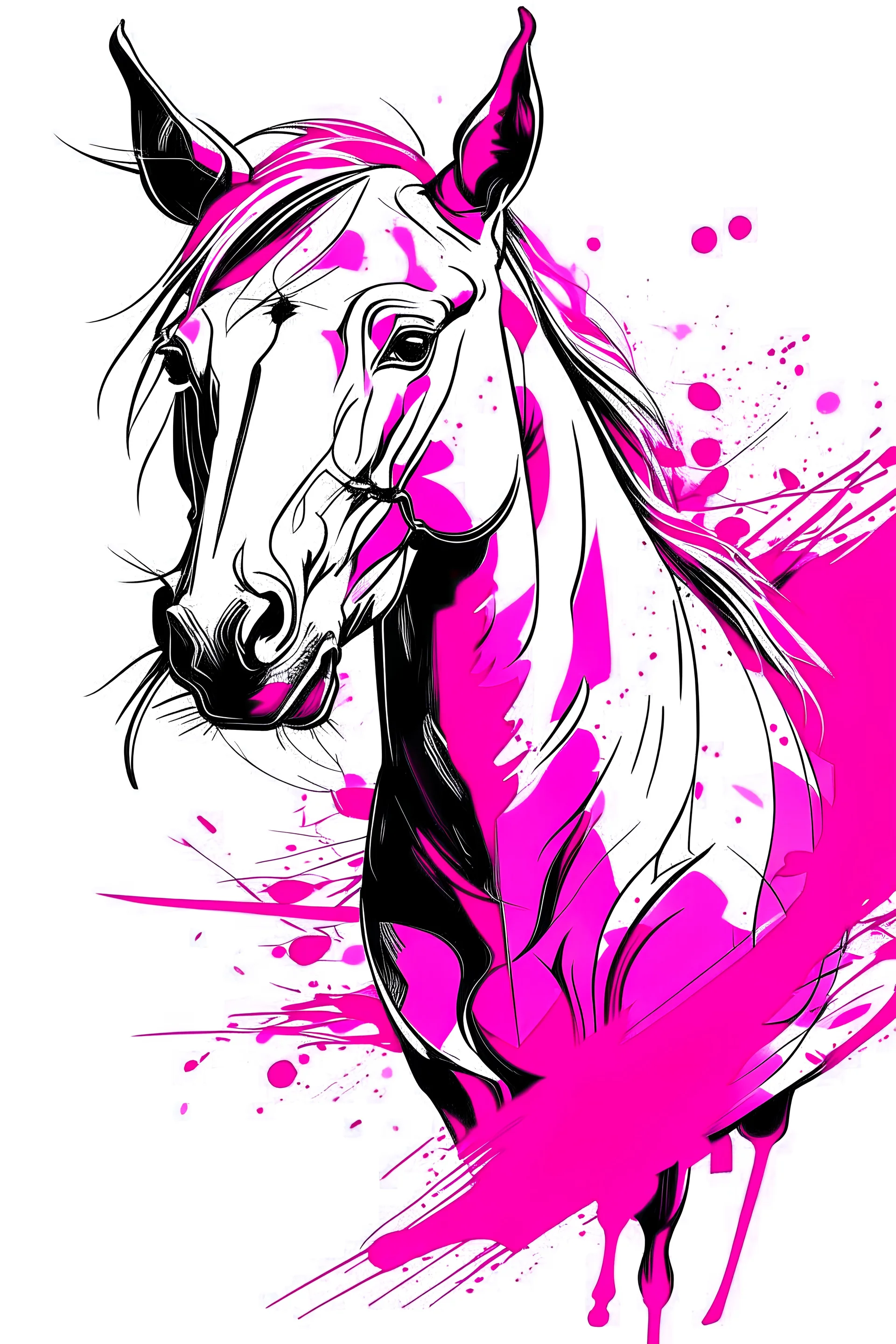 Pink graffiti sketch of a horse on a white background