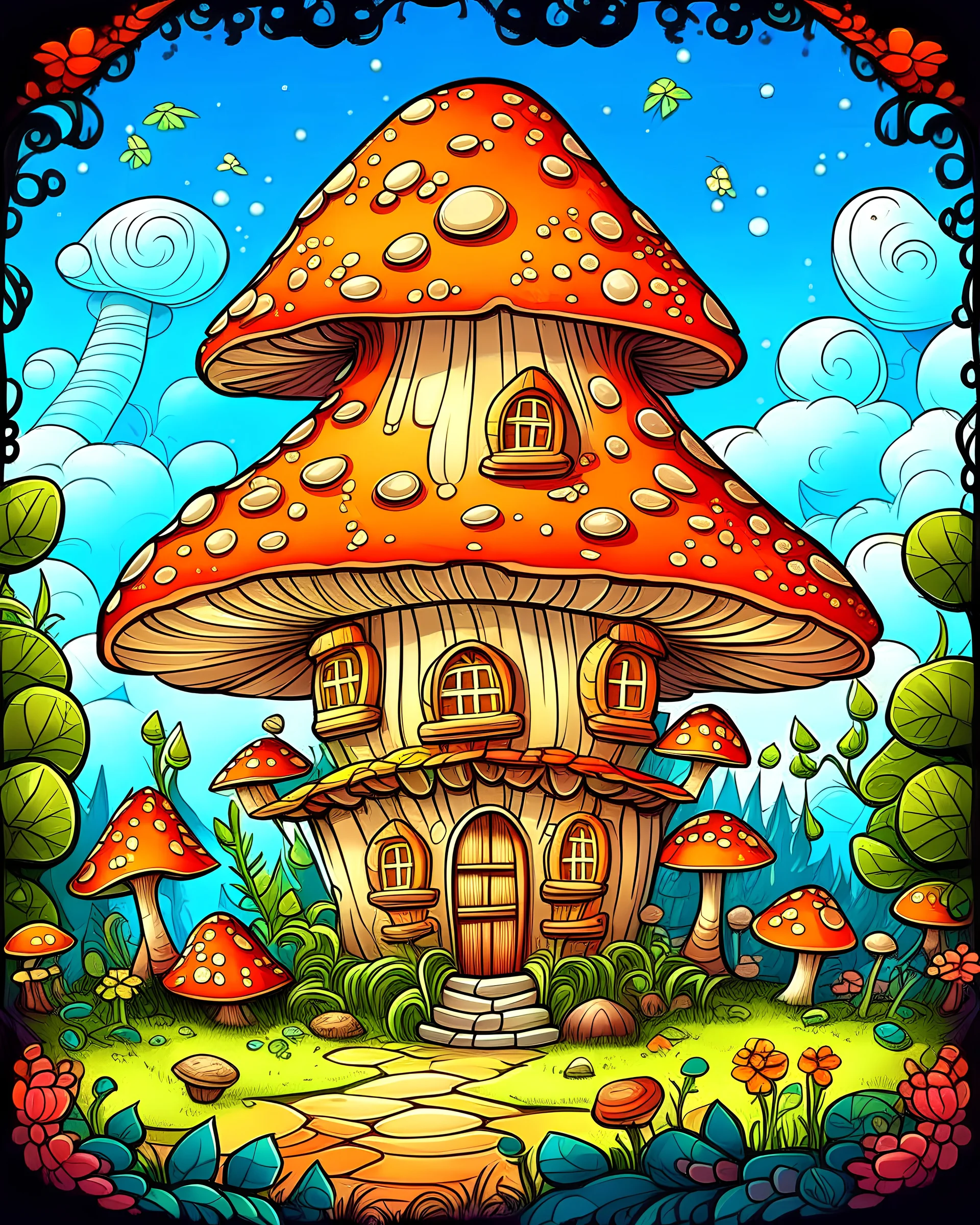 mushroom house ,beautiful forest, adult book cover