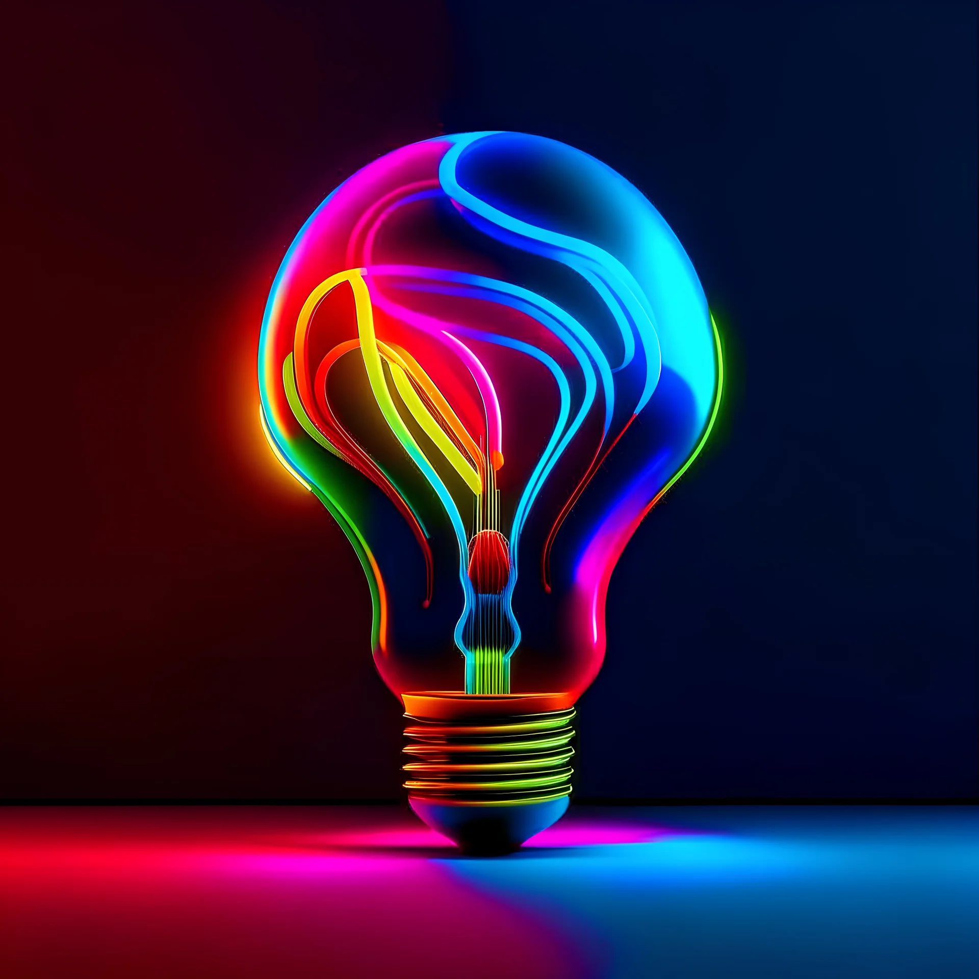 creates an image of a colorful light bulb and a neon background that is not centered but is further to the left