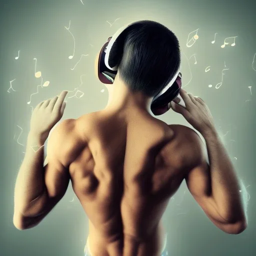 Image describing the bodies of super athletes from back listening to music, by wearing a music player