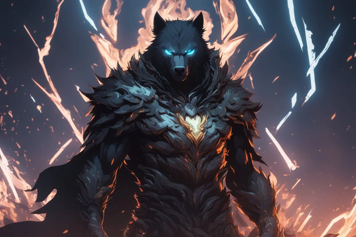 grendel in 8k solo leveling shadow artstyle, ice bear them, neon effect, thunder effect , full body, apocalypse, intricate details, highly detailed, high details, detailed portrait, masterpiece,ultra detailed, ultra quality