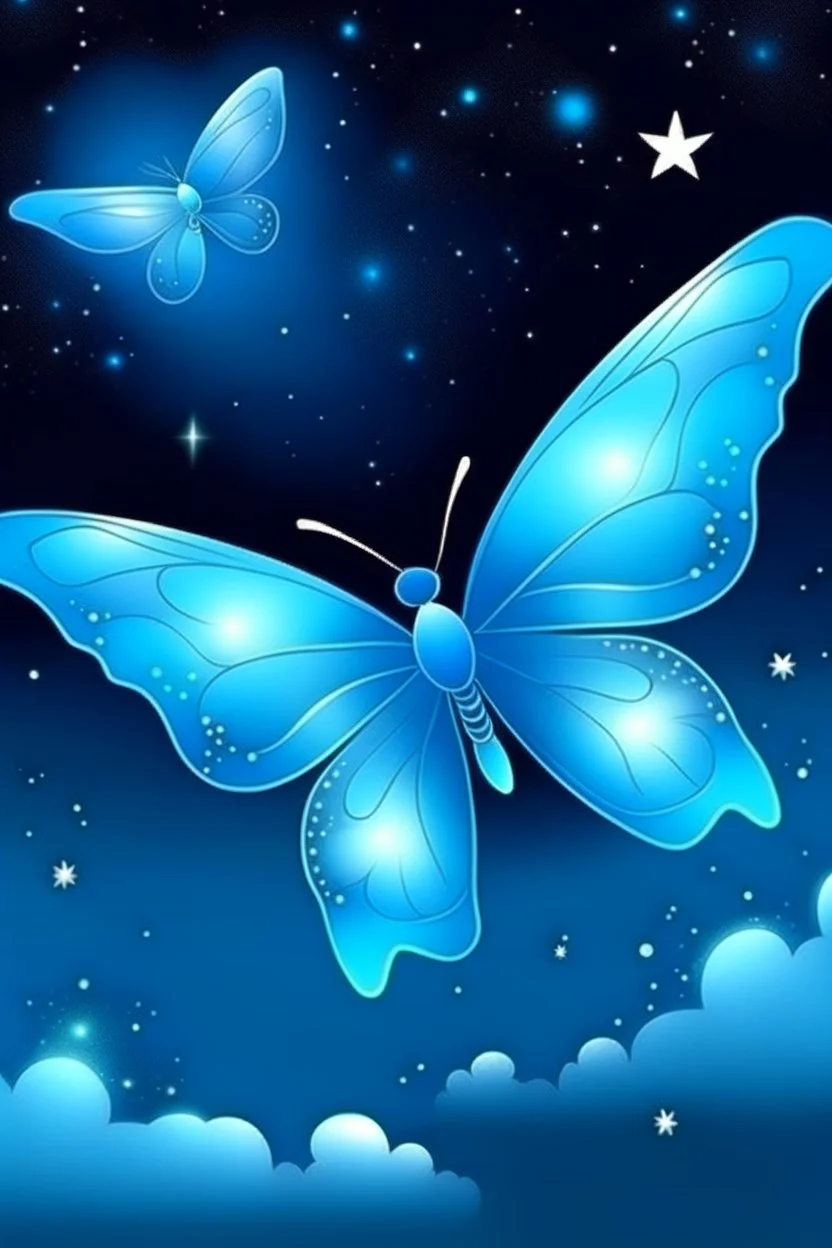 Light blue butterfly and star sky