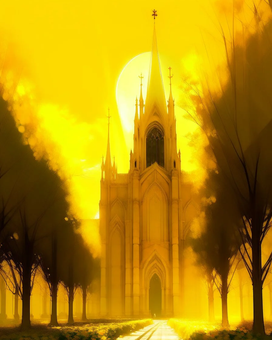 A yellow cathedral of light in daytime painted by Zosan