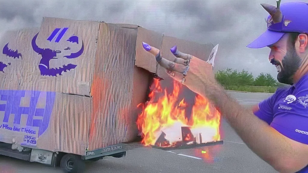 fedex driver with devil horns burns old photos in giant fire