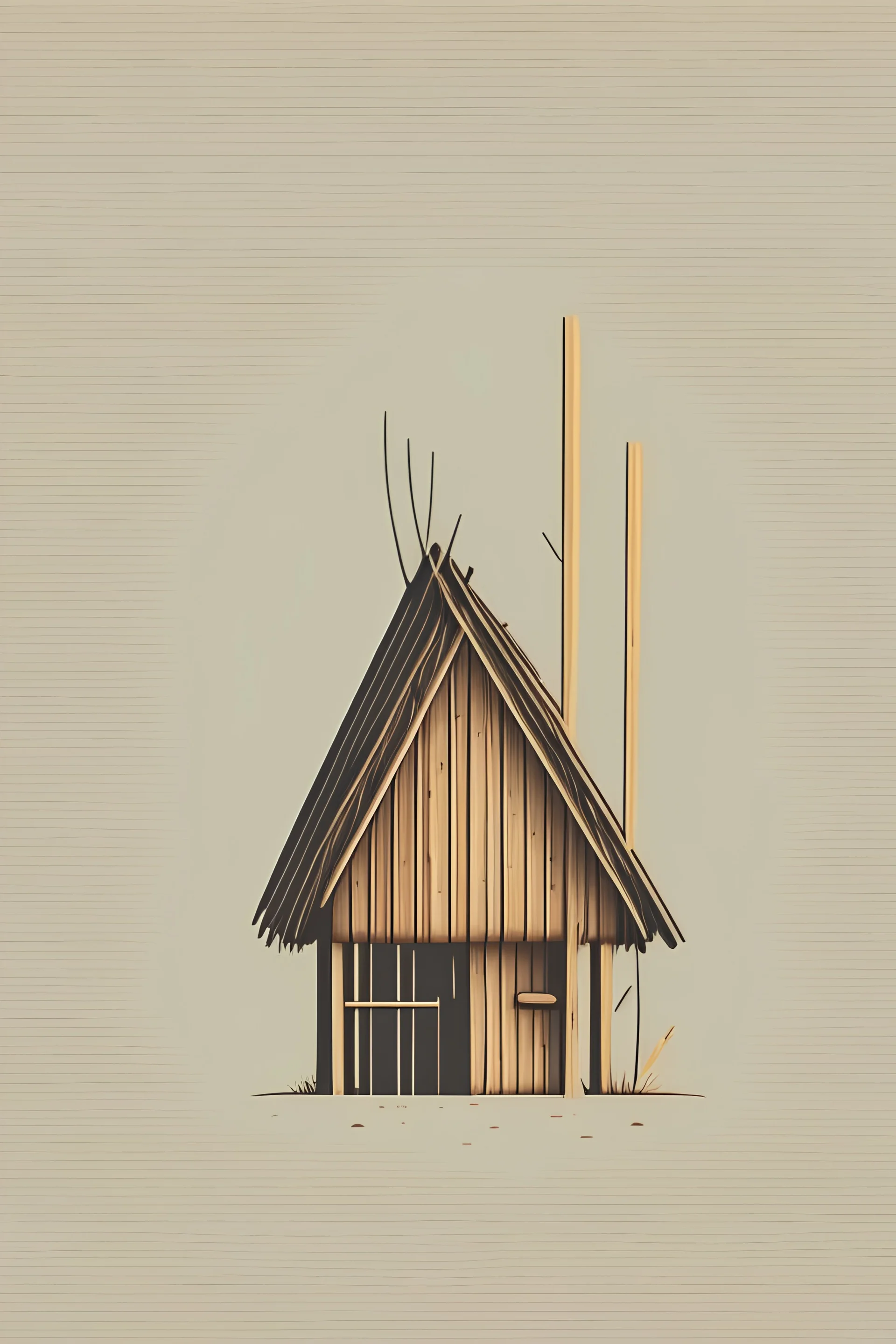 simple cabin made of sticks illustration minimal