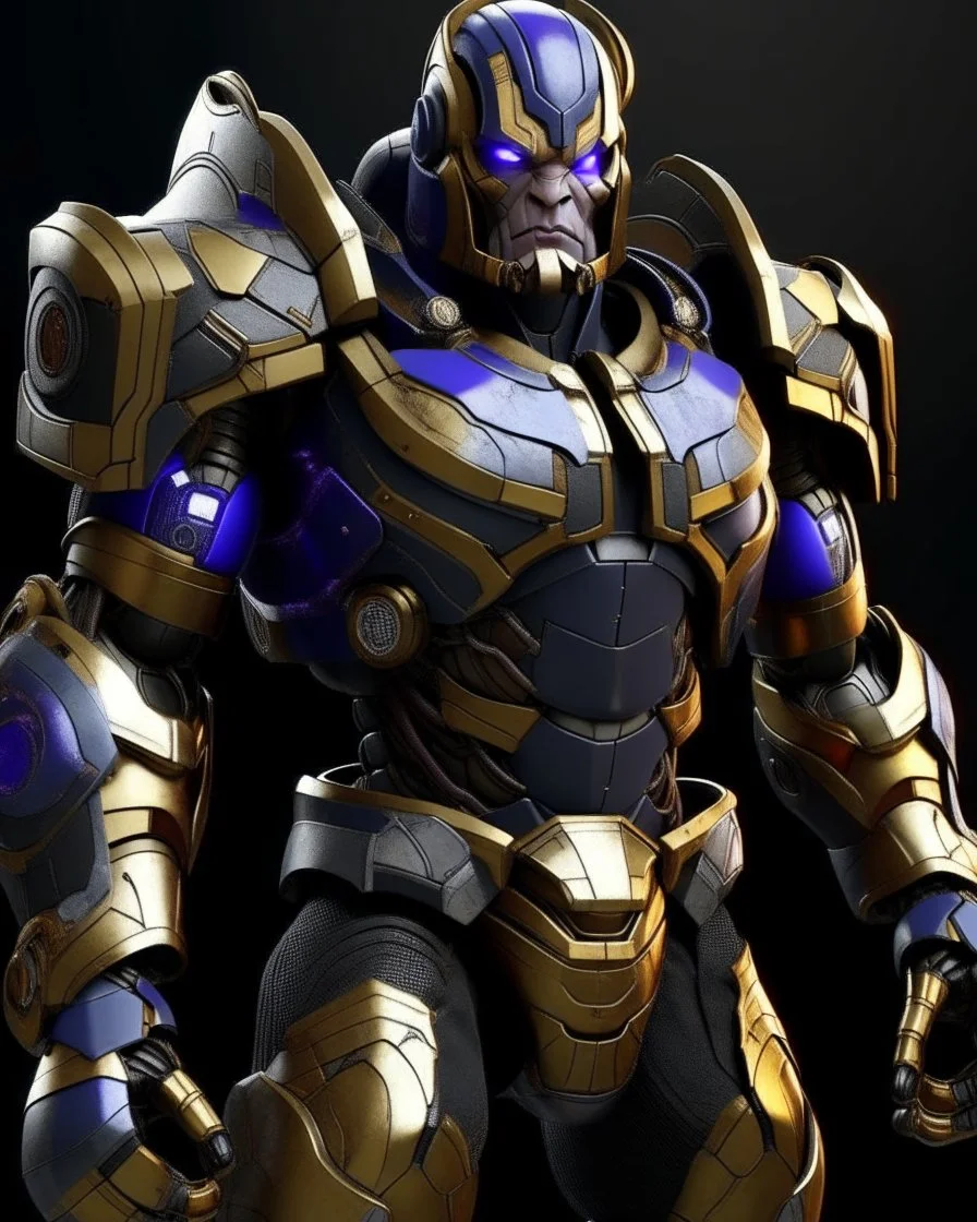 A brave robo thanos warrior with leather and metal combat clothes robotic metal with Chafee robo fighter