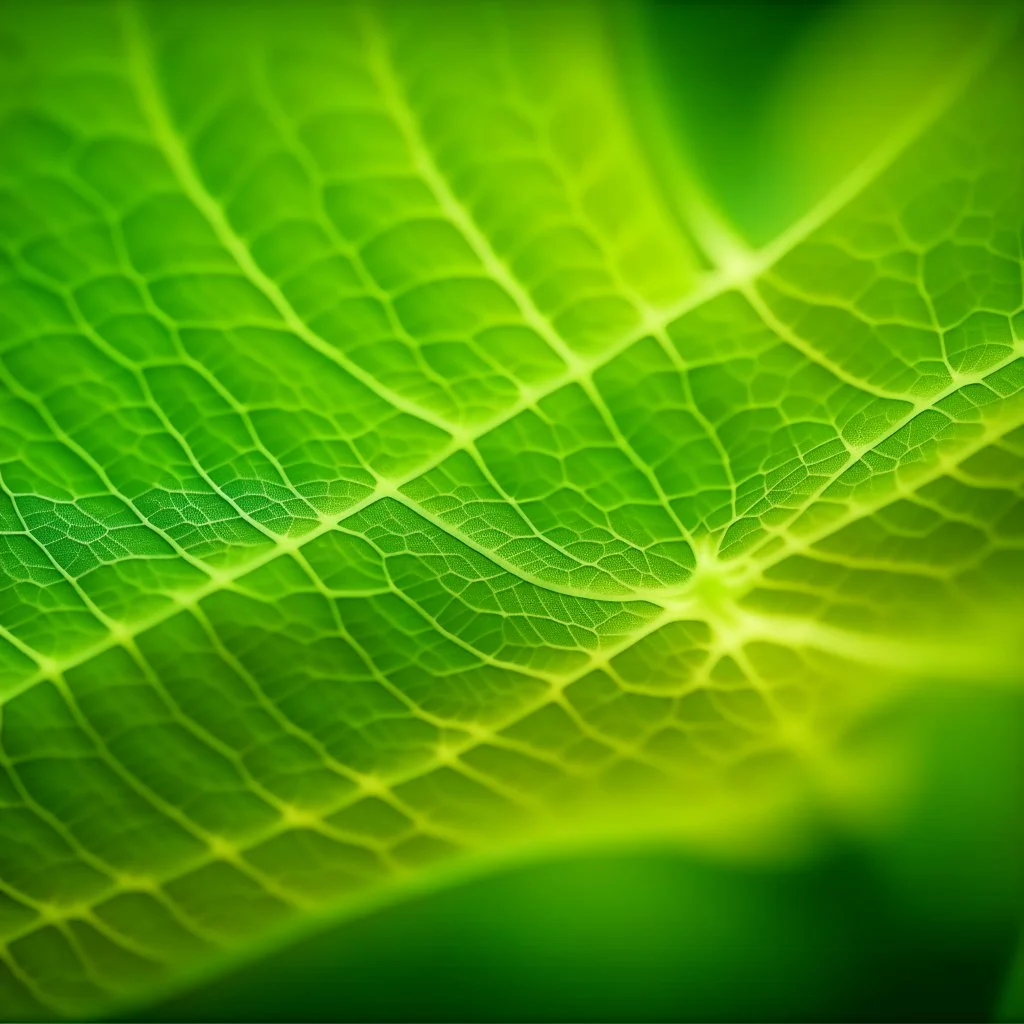 A out of focus and abstract microscopic photography of leaves' texture. Colors are light green and yellow. Heavy grain texture and vintage look.