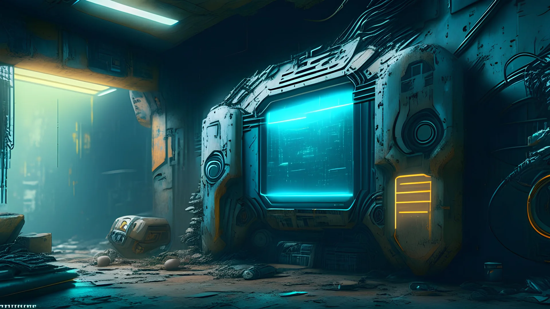 Futuristic gadget cyber fort wall dysoptia cyberage HAWKEN postapocalyptic dysoptia scene photorealistic uhd 8k VRAY highly detailed HDR