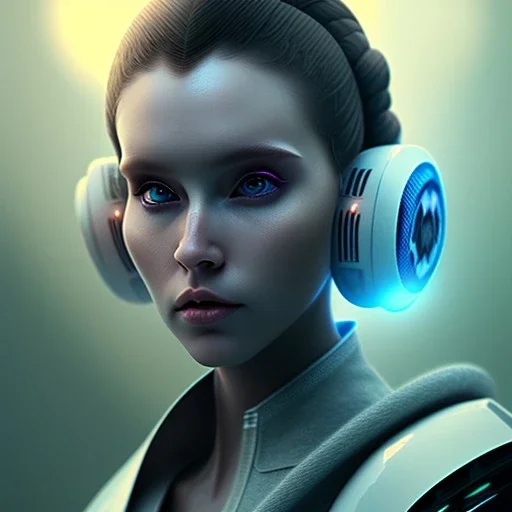 Short Beard Dj Headphones Christian Boshell cinematic photorealistic futuristic Star Wars princess leia style, intricate detail, sci-fi, volumetric lighting, 256K