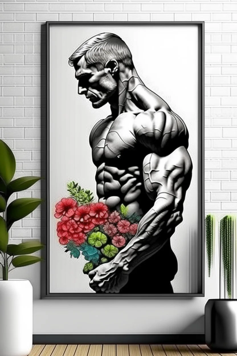 bodybuilder profile floral wall art