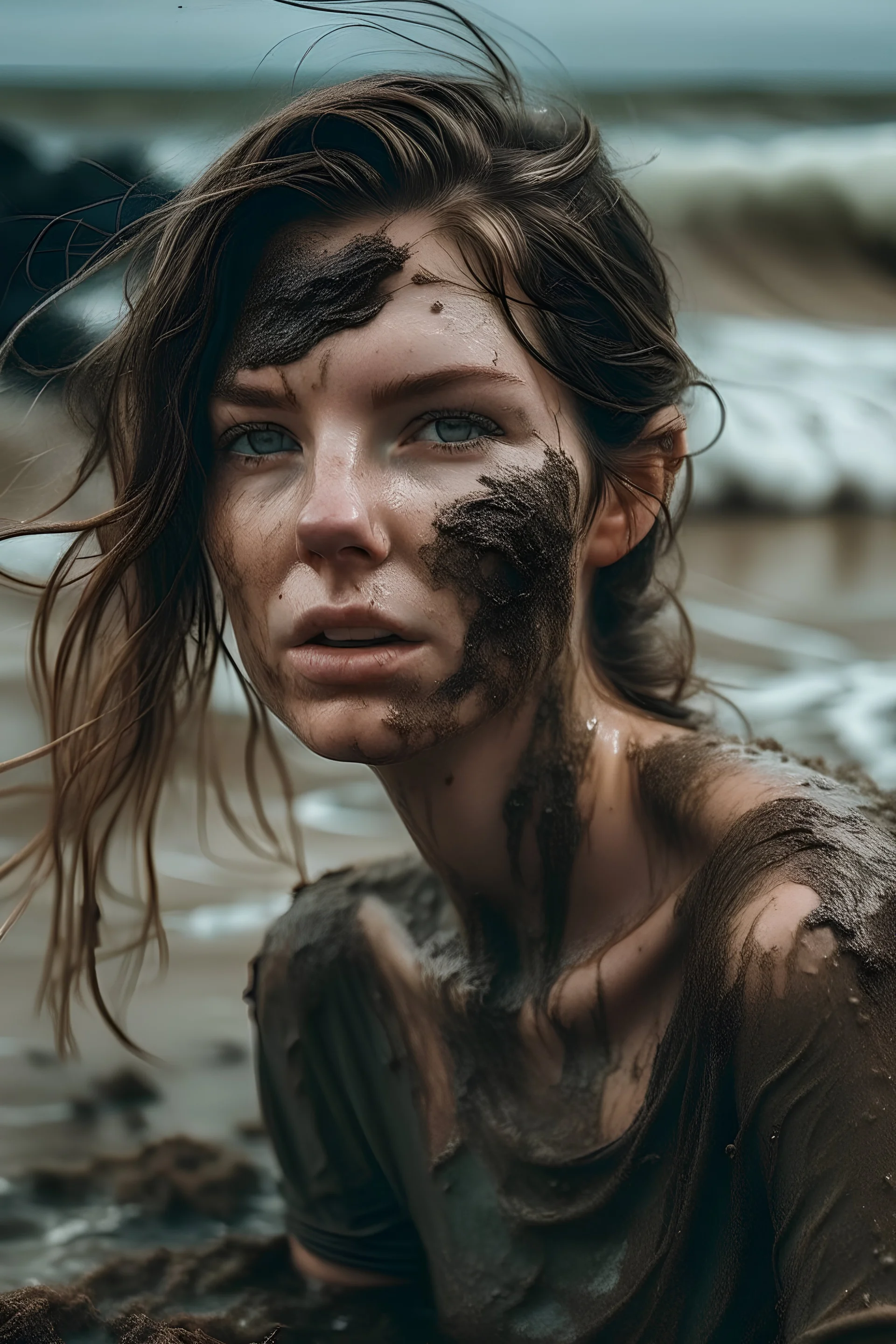 seorang perempuan dengan laut yang kotor