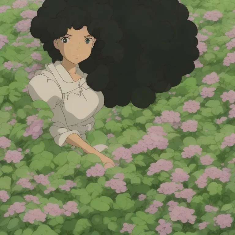 flora Cherry is a black girl with black curly hair gray eyes