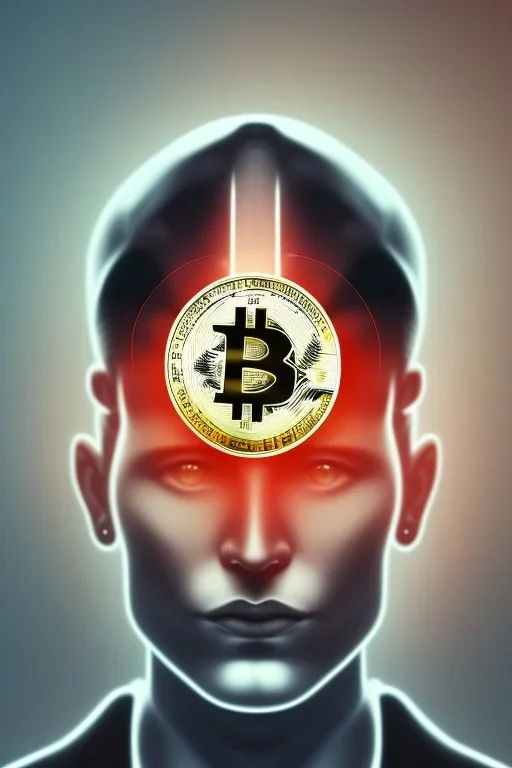 men in the bitcoin brain, Fire theme art, Dark moody night atmosphere, , 8K, close-up face, anatomically perfect face