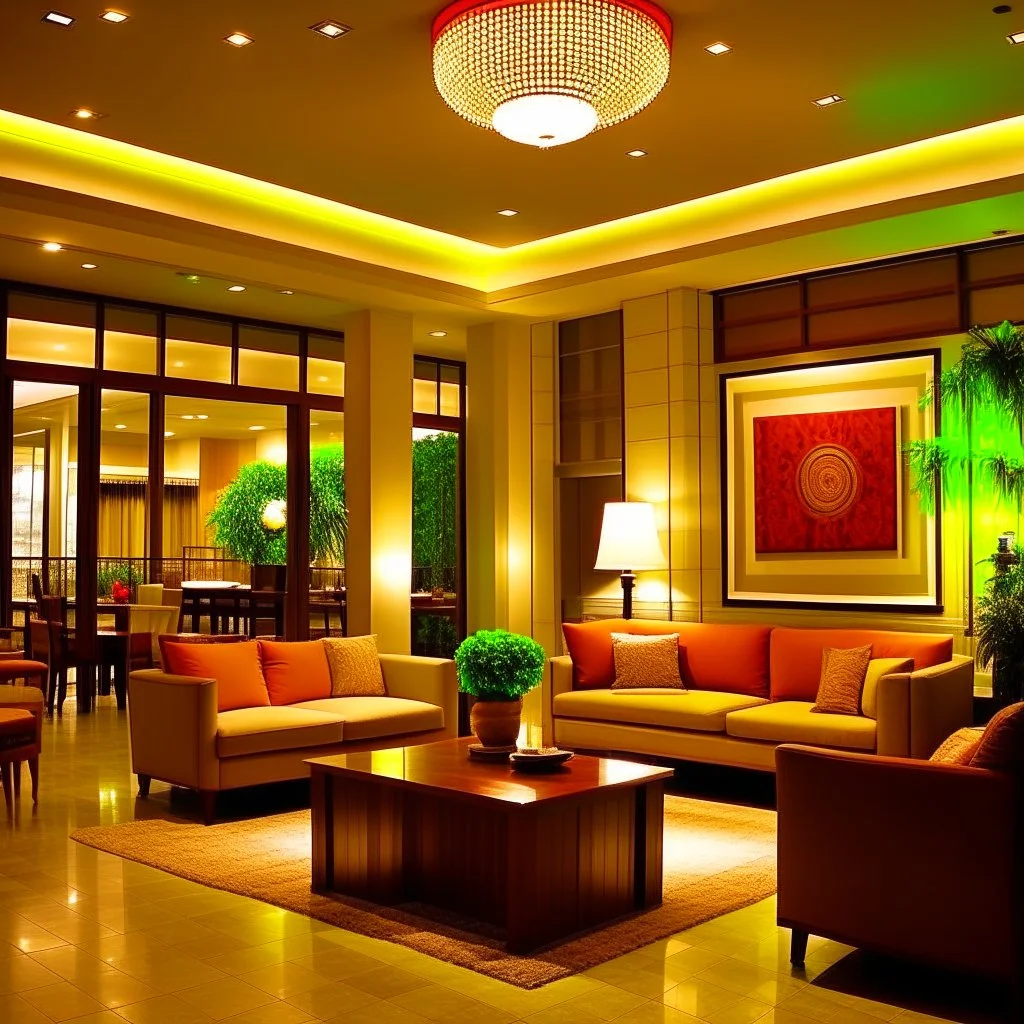 Hotel lobby, the style is organic