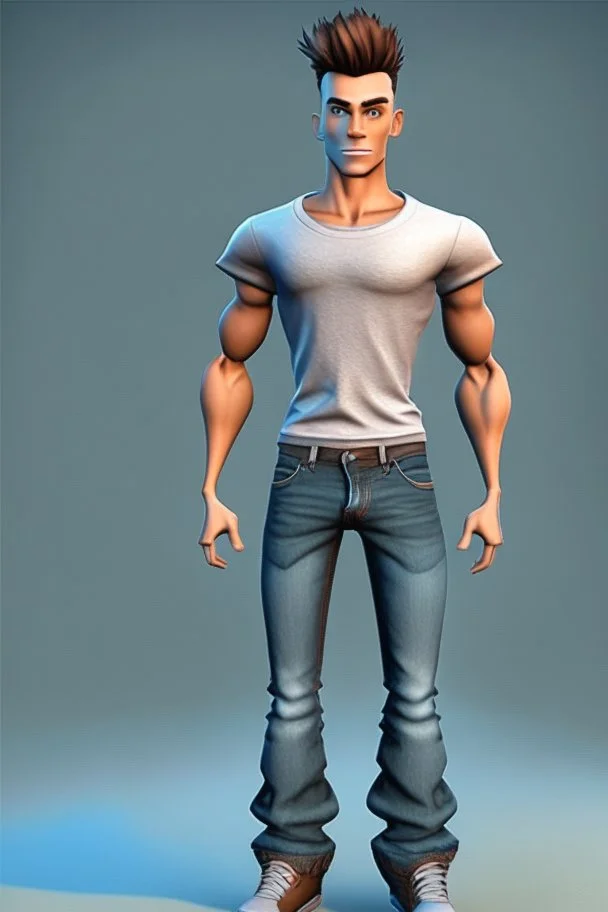 beautiful male 3d character for Animation big head lean body with t shirt and jeans in Metaverse