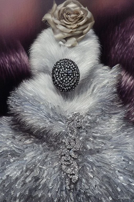 A silver brooch pinned to the collar of a black velvet suit, set with sparkling diamonds, in a luxurious bedroom in the sunlight Hyper realistic, oil on canvas award winning fantastic view ultra detailed acrylic art Ultra realistic Impressionism Surrealism simen johan, sharp focus intricate oil on canvas cinematic lighting photorealistic high detail ultra detailed crisp quality colourful