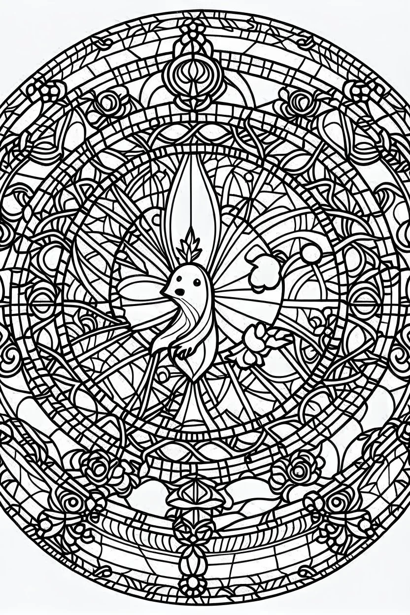 kids coloring page, stained glass window, cartoon style, thick lines, low detail, no shading