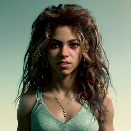 Shakira, 40 years old, artist, Realistic image, waist up portrait, eyes make up, perfect, glow, circle iris. concept art, smooth, unreal engine 5, god lights, ray tracing, RTX, lumen lighting, ultra detail, volumetric lighting, 3d, finely drawn, high definition, 4k.