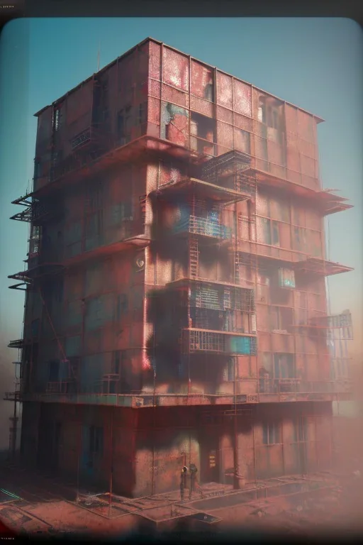 futuristic pinhole camera in Kente, rusted clocks lens, cinematic, scaffolding, cyberpunk, 8k quality