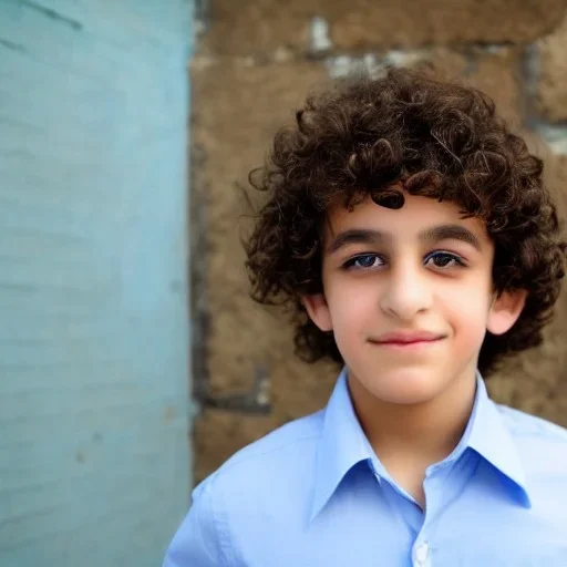 beautiful 12 year old arabic boy with curly hair and light blue eyes