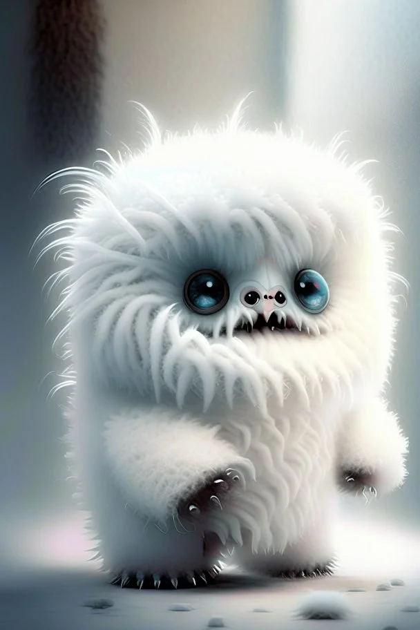 Create a Beast That ist cute and fluffy and white but is scary more cute more cuter