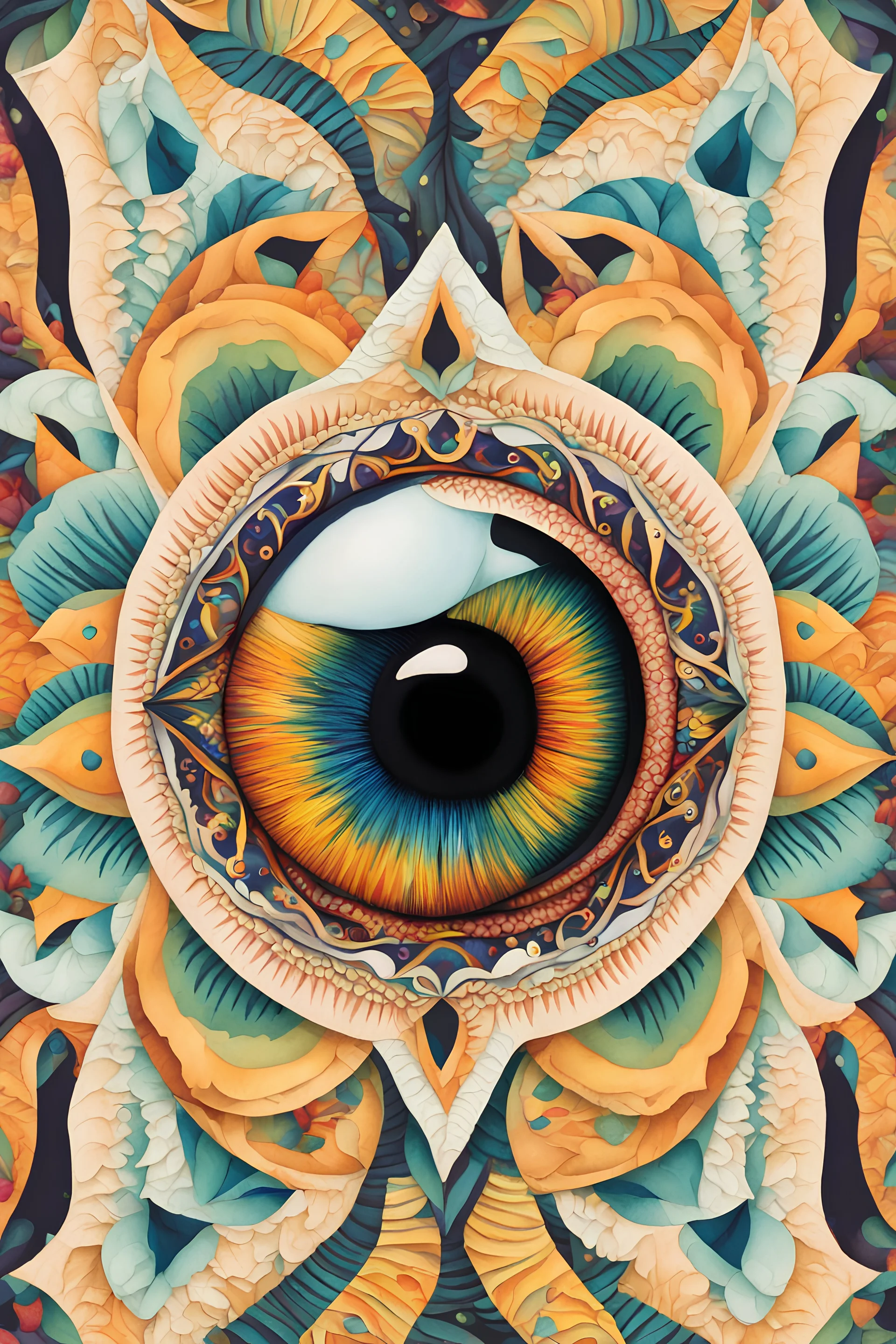 Craft an intricate eye design with mesmerizing patterns and vivid colors