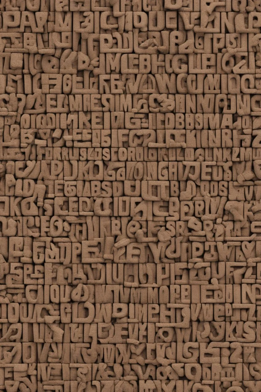 A brick wall made up of words and letters of the English alphabet, Many letters, abstraction. A high-resolution image of 8 K.