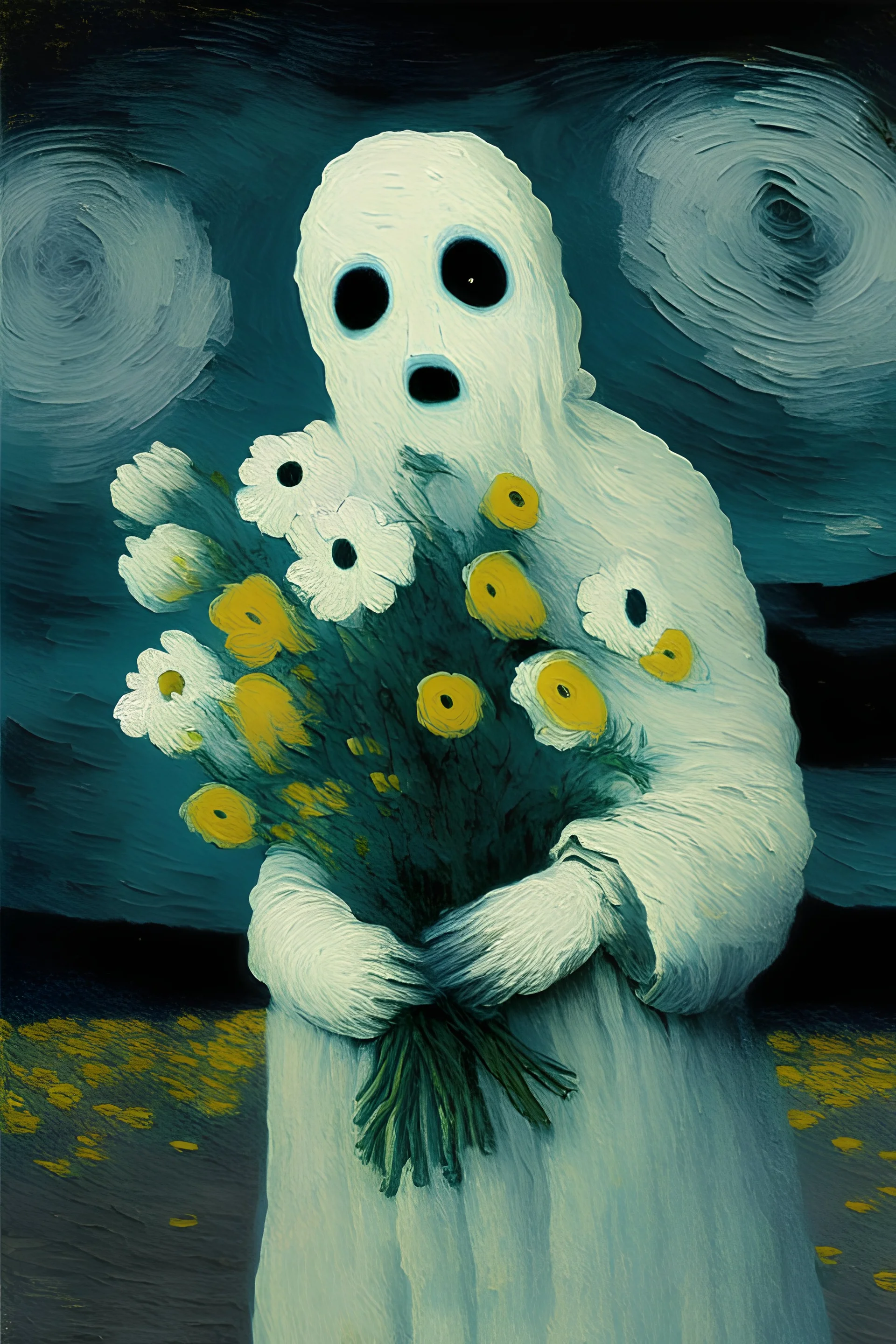 ghost holding flowers by van gogh