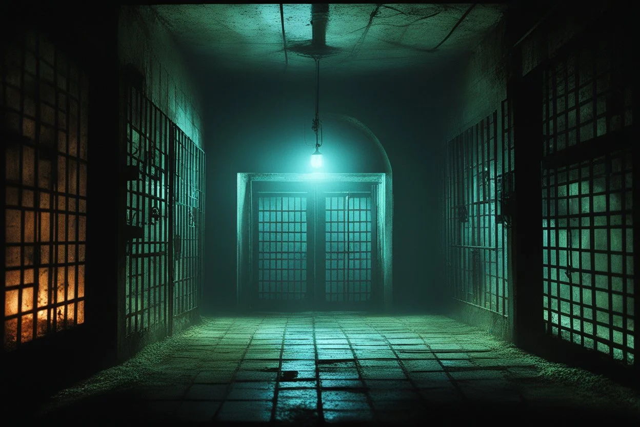 A raw, grainy photorealistic underground comix still, filtered through a hallucinatory, 35mm film loop, capturing a dusty Tinkerbell incarcerated within a grime-stained, rusty jail cell deep inside the concrete labyrinth of Neverland Penitentiary. The scene is illuminated by erratic, buzzing sodium-vapor lamps casting erratic shadows, the air thick with invisible spores and psychic static. The subject, a weary, disheveled Tinkerbell, is seen hunched in the corner, her expression one of vacant de