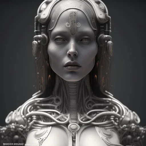 a beautiful marmor statue of a woman, steam punk, hr giger, scary, horror, realistic, made in octane, cinematic, movie, CGI, ultra-realistic, extremely detailed octane rendering, 8K, VRAY Super Real ar 2:3, dof photorealistic futuristic 50mm lens hard lighting dark gray tintype photograph, realistic lighting, sephia colors