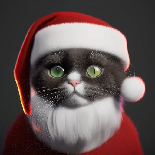 a beautiful portrait of a cute cat dressed as santa, by greg rutkowski, high key lighting, volumetric light, digital art, highly detailed, fine detail, intricate, ornate, complex, octane render, unreal engine, photorealistic unreal 5.