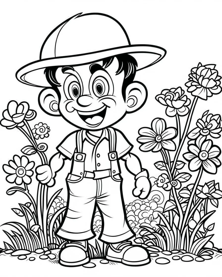 world famous cartoons coloring pages , no black color, no no flower, b/w outline art for kids coloring book page, Kids coloring pages, full white, kids style, white background, whole body, Sketch style, full body (((((white background))))), only use the outline., cartoon style, line art, coloring book, clean line art, white background, Sketch style