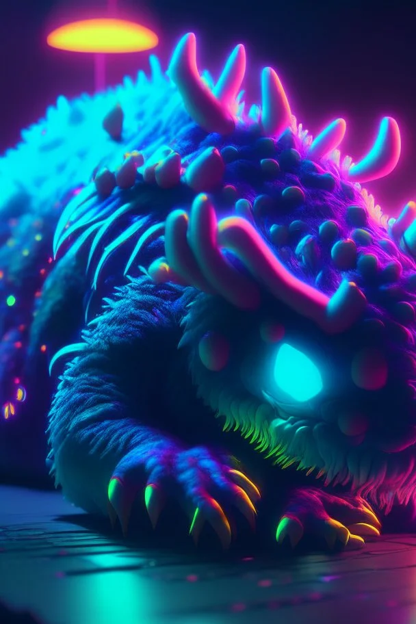 Sleep creature,photo quality, unreal engine render, highest quality, vivid neon colors, volumetric lighting,