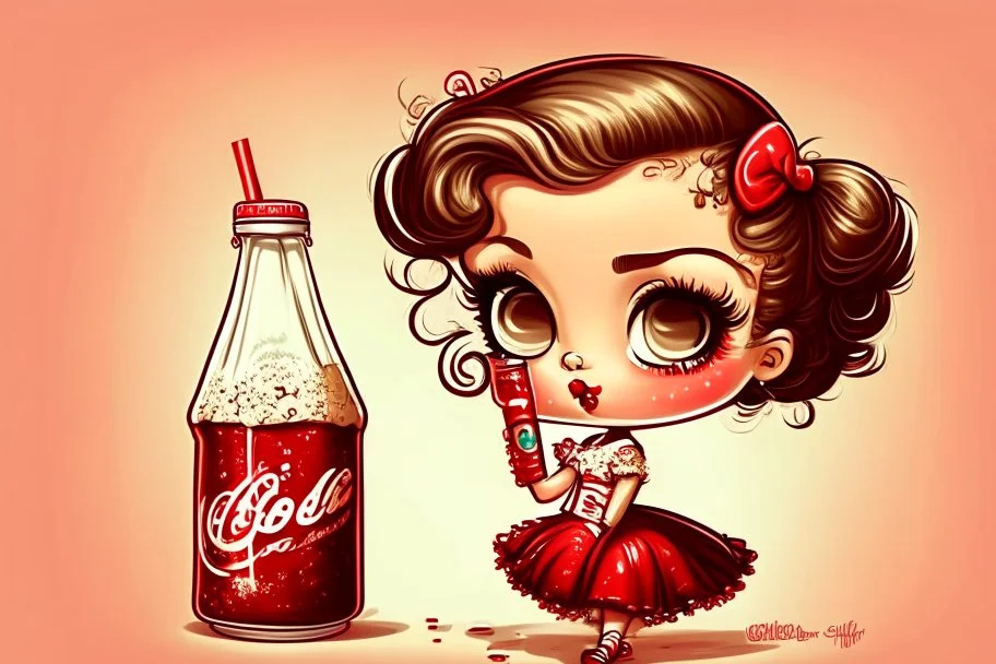 cute PINUP chibi girl DRINKING COLA