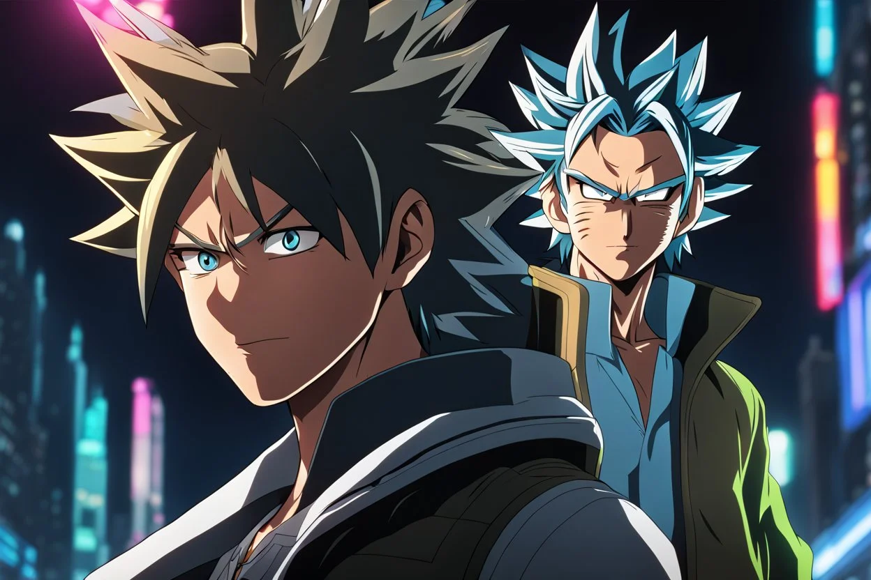 Rick in 8k anime realistic drawing style, close picture, neon, intricate details, highly detailed, high details, detailed portrait, masterpiece,ultra detailed, ultra quality