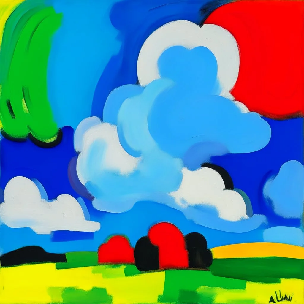 A white sky with puffy clouds painted by Alexej von Jawlensky