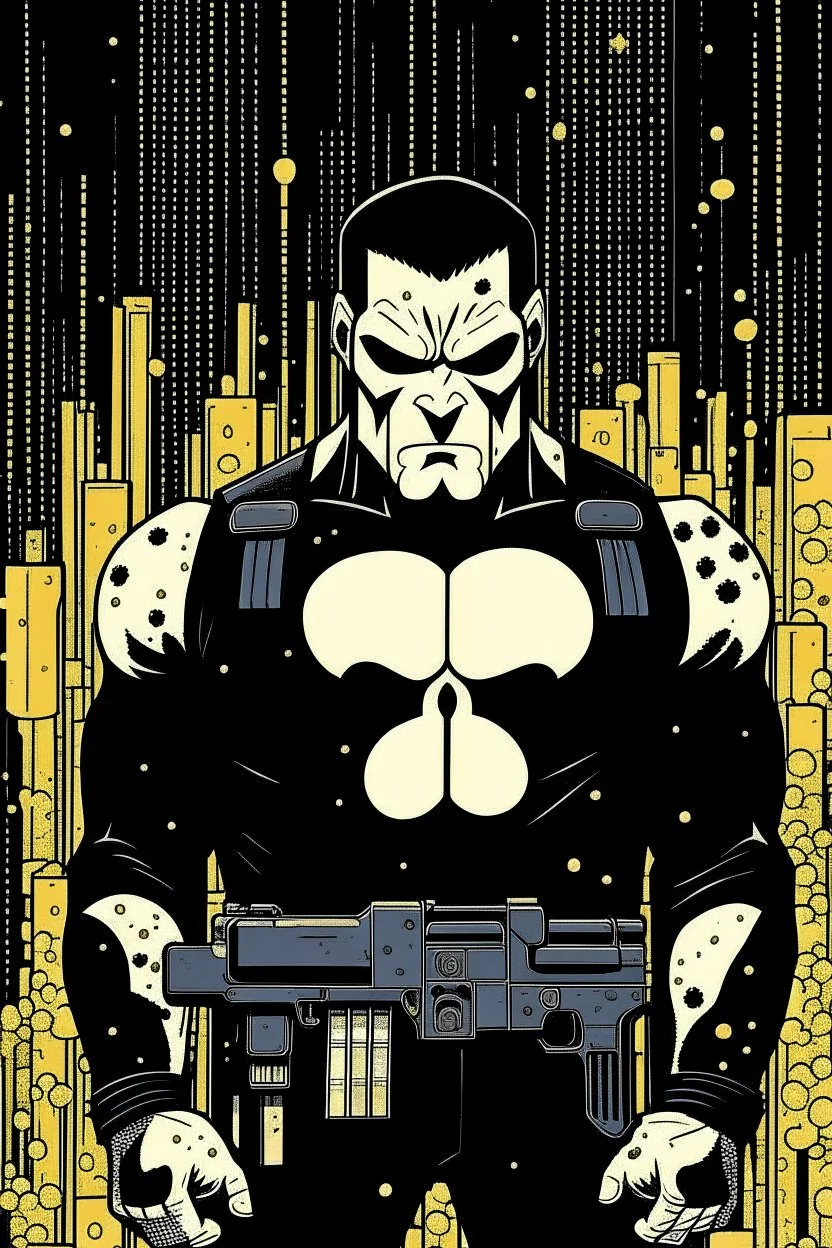 punisher sku;; satoshi nakamoto in the style of Hiroshi Nagai