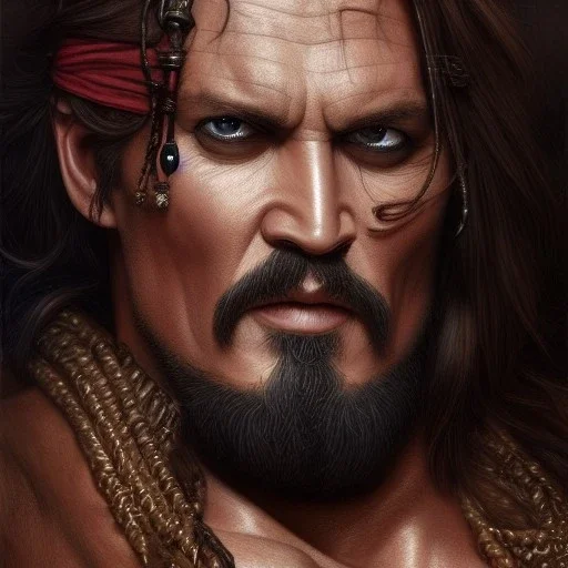 ultra realistic illustration, hulking herculean johnny depp as a rogue pirate thief from baldurs gate and diablo, intricate from baldurs gate, elegant, highly detailed, digital painting, artstation, concept art, smooth, sharp focus, illustration, art by artgerm and greg rutkowski and alphonse mucha