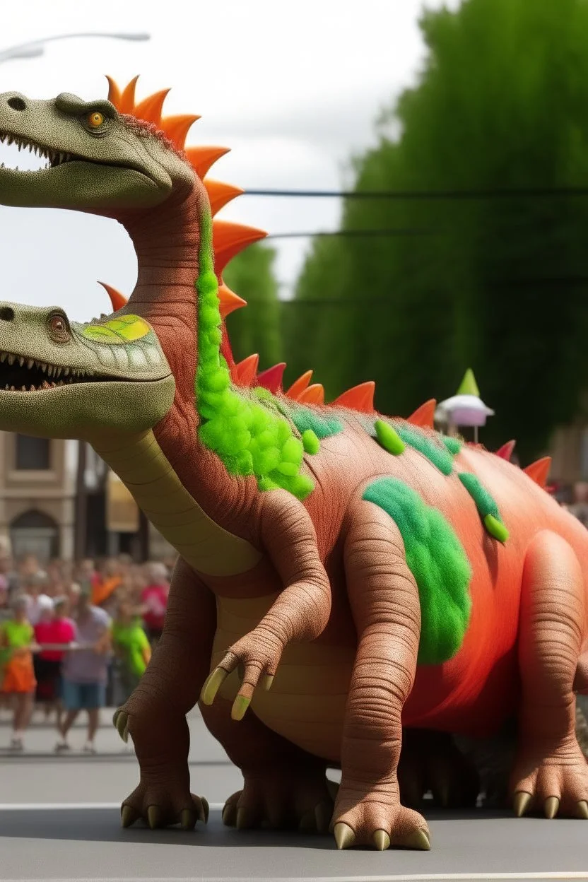 a dinosaur float in a parade